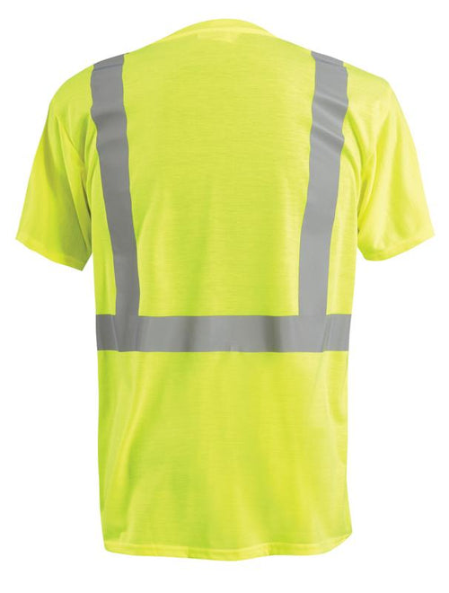 SafetyCo Occunomix SHORT SLEEVE WICKING T-SHIRT w/POCKET Meets ANSI/ISEA 107-2015 Class 2 - Type R 5.3 oz Wicking Polyester 2" Reflective Tape Left Chest Pocket LOGO READY