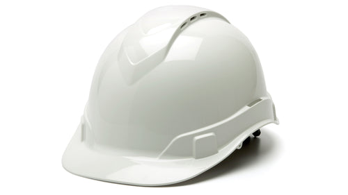 SafetyCo Pyramex RIDGELINE CAP STYLE HARD HAT HP44110V White Cap Style 4-Point Vented Ratchet Same options as standard Ridgeline with the addition of air vents at top and rear of hardhat, which help to circulate air and keep the head cool and dry Vented Ridgeline hardhats meet Class C