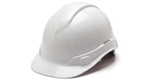 SafetyCo Pyramex RIDGELINE CAP STYLE HARD HAT HP44110 White Cap Style 4-Point Standard Ratchet Features ABS material — Strong, yet ultra-light for seemingly weightless protection Low profile design — Offers a low center of gravity for better balance Rear padded suspension — Provides additional level of comfort on the wearers’ neck 4-position harness points — Allows you to move the harness forward, backward, up or down – allowing for the most optimal position for ultimate comfort 