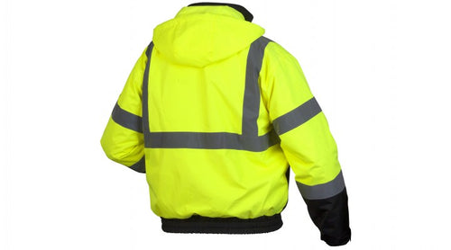 Pyramex RJ3110 Hi Vis Lime Black Bottom Bomber Safety Jacket - Removable Fleece Liner - Type R - Class 3