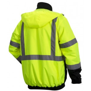 Pyramex RJ3210T Hi Vis Yellow Black Bottom Bomber Safety Jacket - Tall Length - Quilted Lining - Type R - Class 3