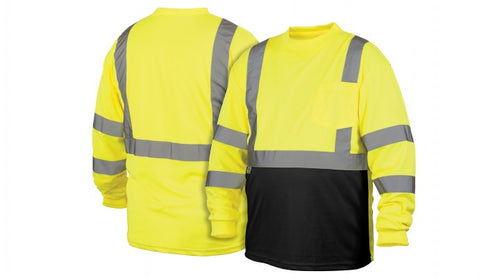 Pyramex RLTS3110B Hi Vis Yellow Black Bottom - Long Sleeve Safety Shirt - Type R - Class 3